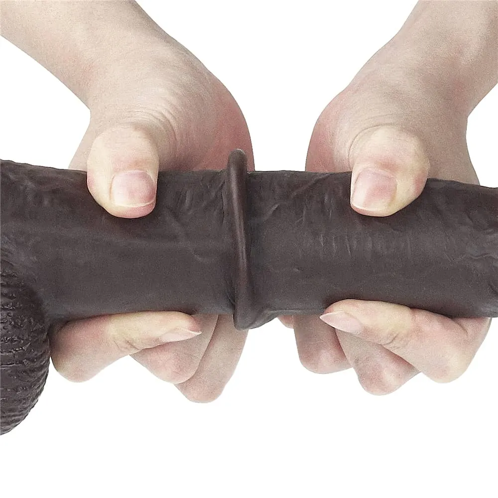 9'' Sliding Skin Dual Density Dildo - Black