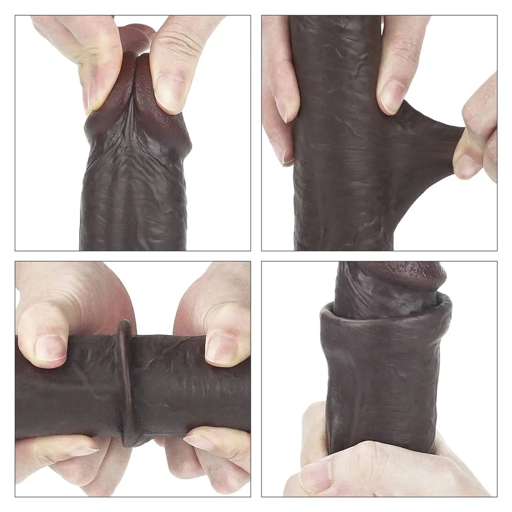 9'' Sliding Skin Dual Density Dildo - Black