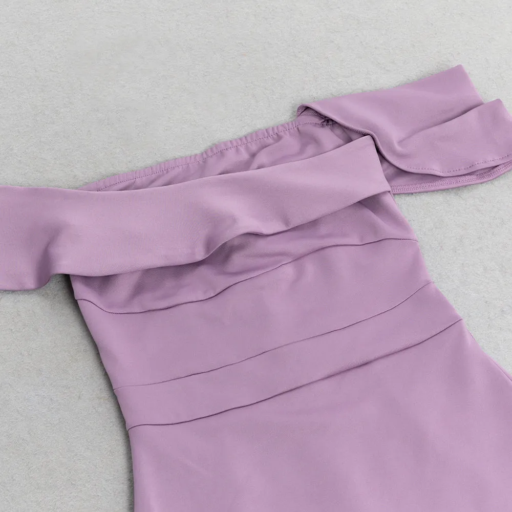 AFRA OFF SHOULDER BODYCON MAXI DRESS IN PURPLE