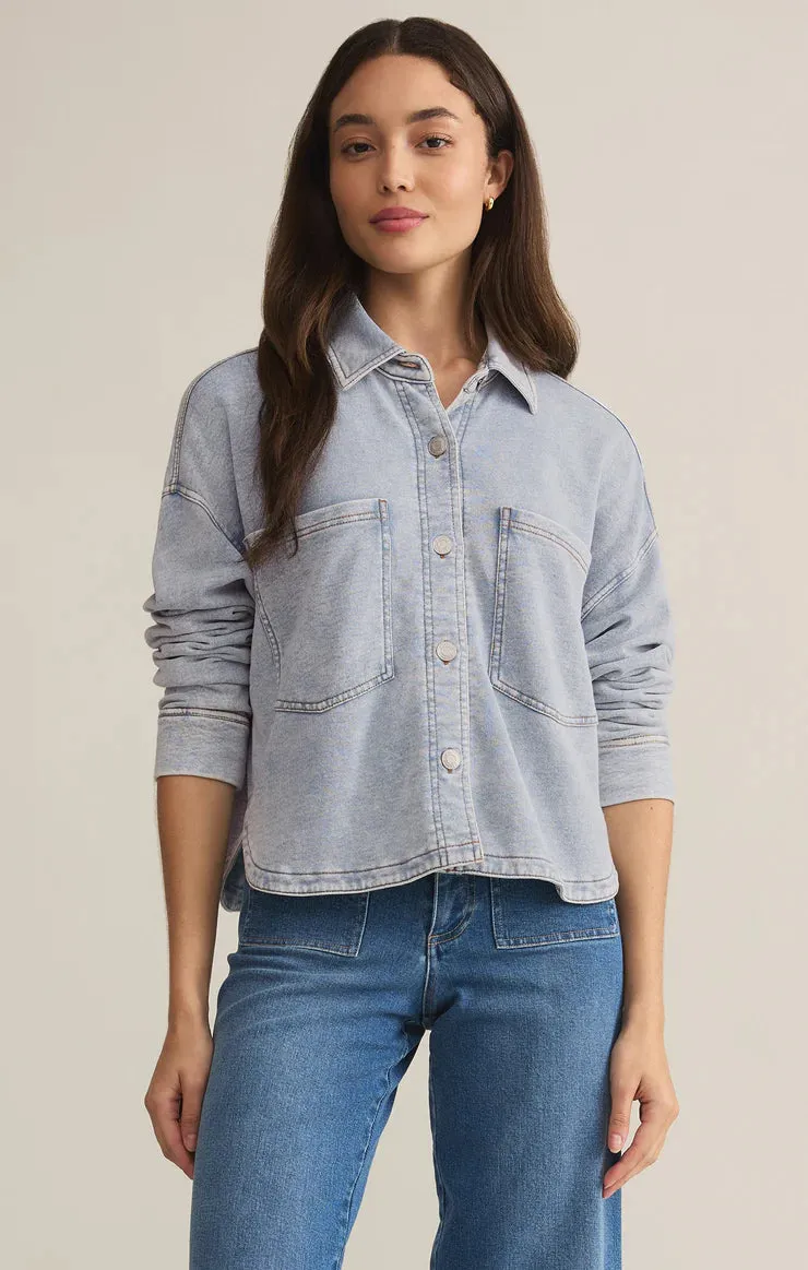 All Day Cropped Knit Jacket - Washed Indigo | Z Supply