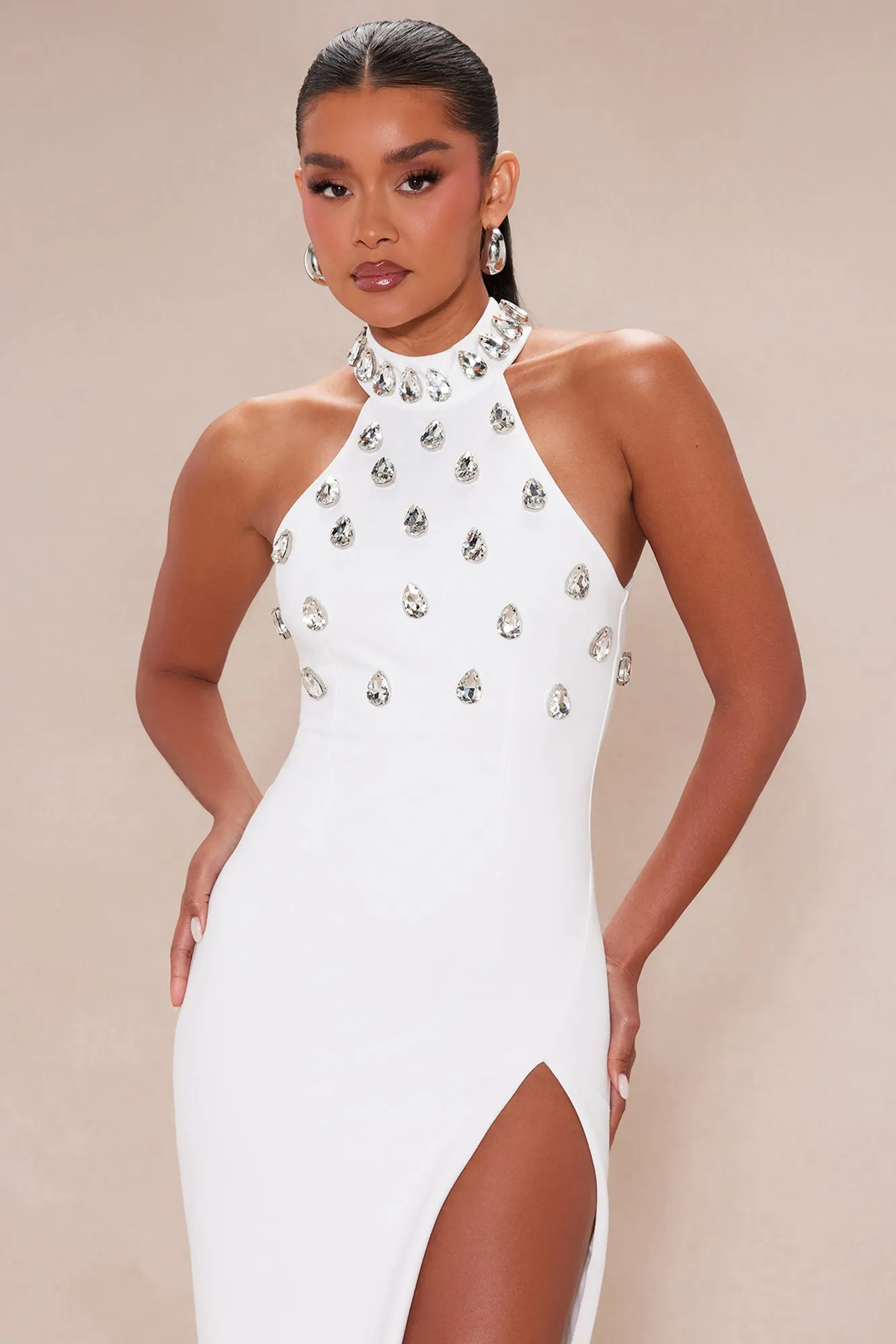 Aria Embellished Maxi Dress - White