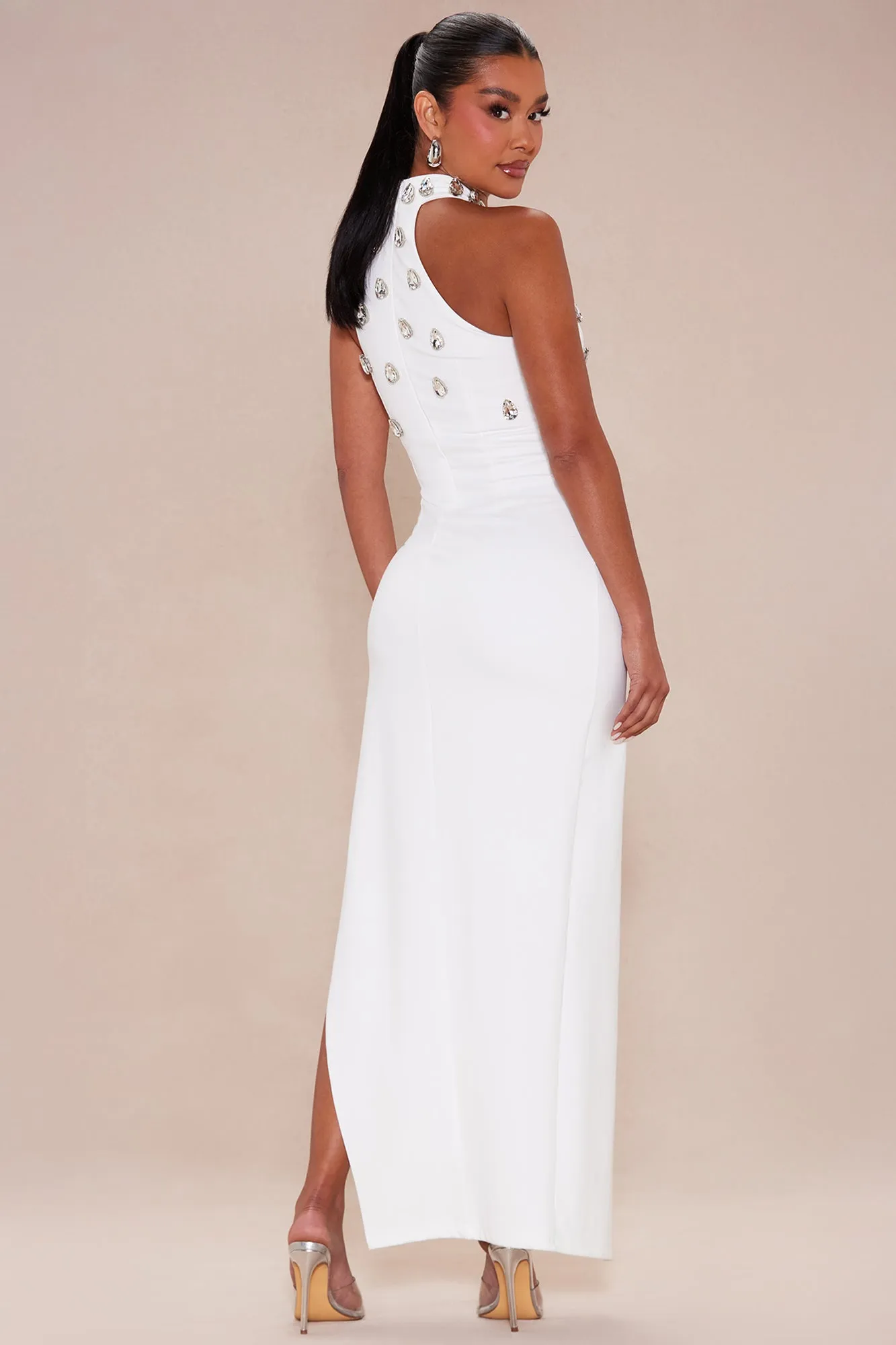 Aria Embellished Maxi Dress - White