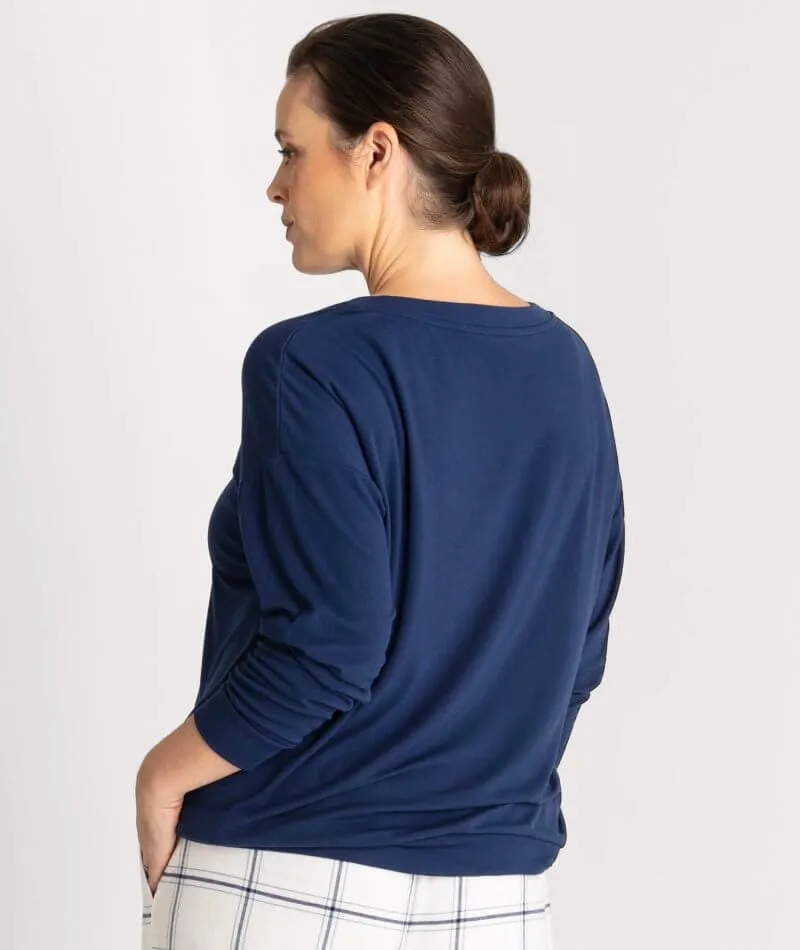 Ava & Audrey Maddison Knit Slouch LS Tee - Navy
