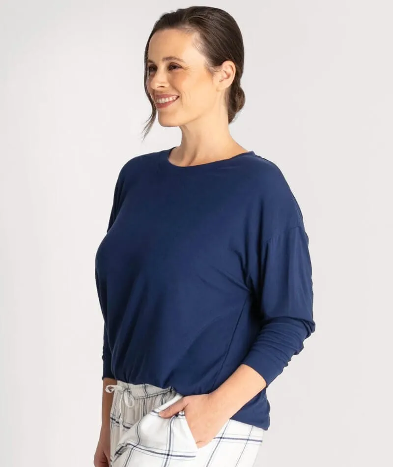 Ava & Audrey Maddison Knit Slouch LS Tee - Navy