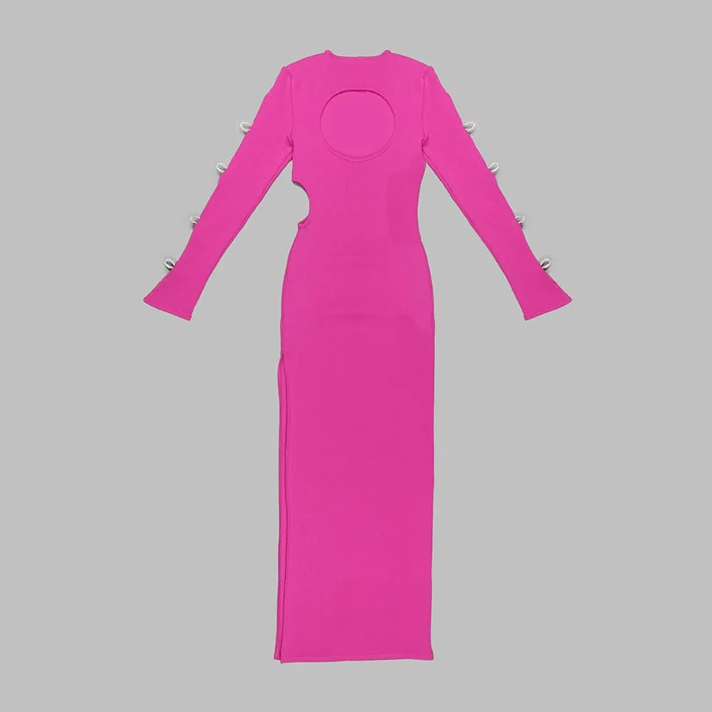 BANDAGE CUT OUT MAXI DRESS IN HOT PINK