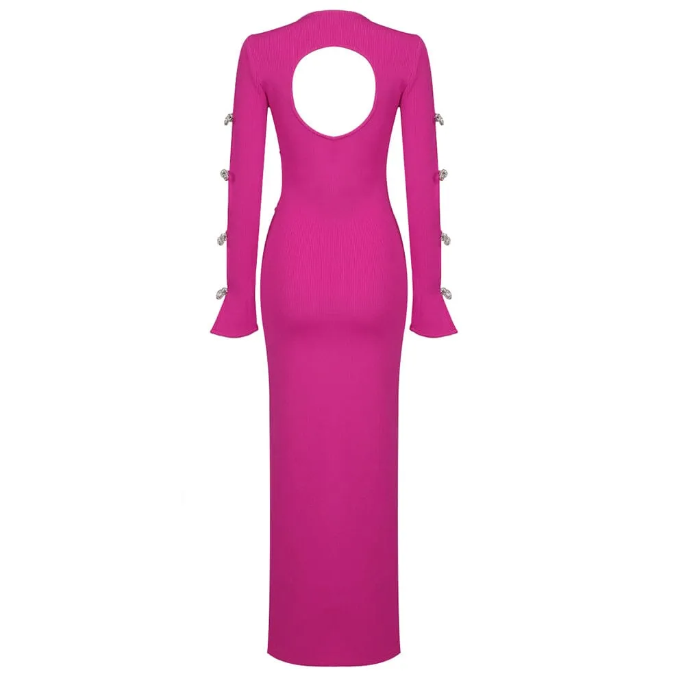 BANDAGE CUT OUT MAXI DRESS IN HOT PINK