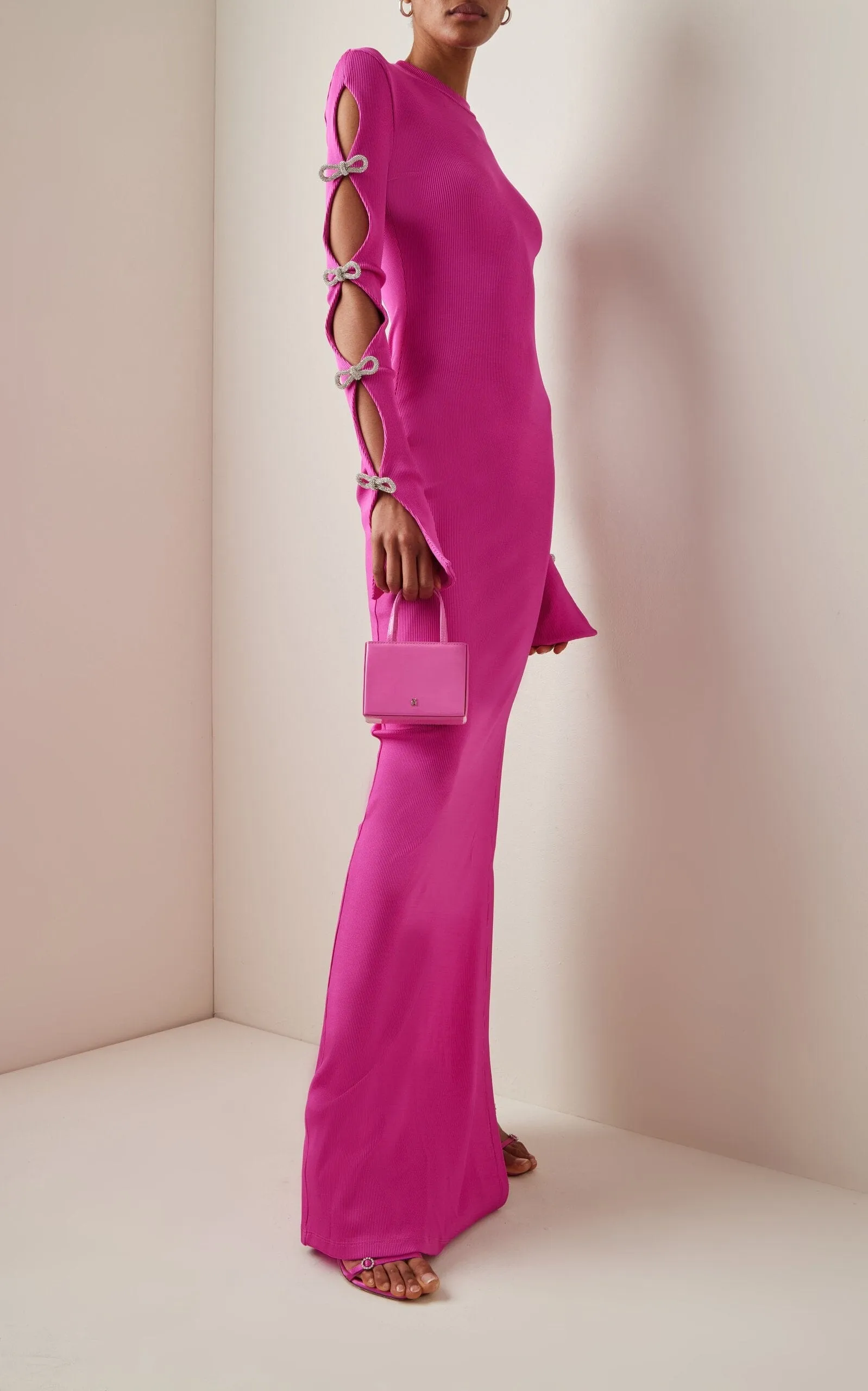 BANDAGE CUT OUT MAXI DRESS IN HOT PINK
