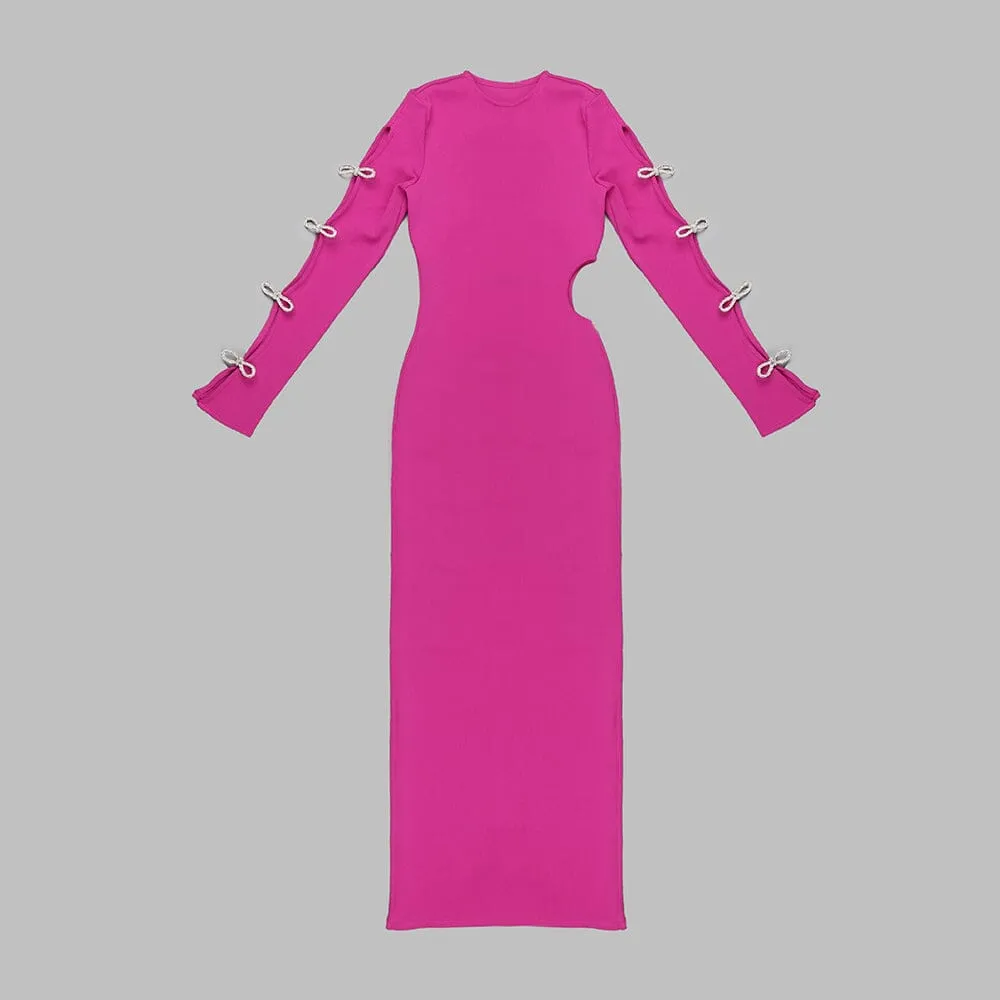 BANDAGE CUT OUT MAXI DRESS IN HOT PINK
