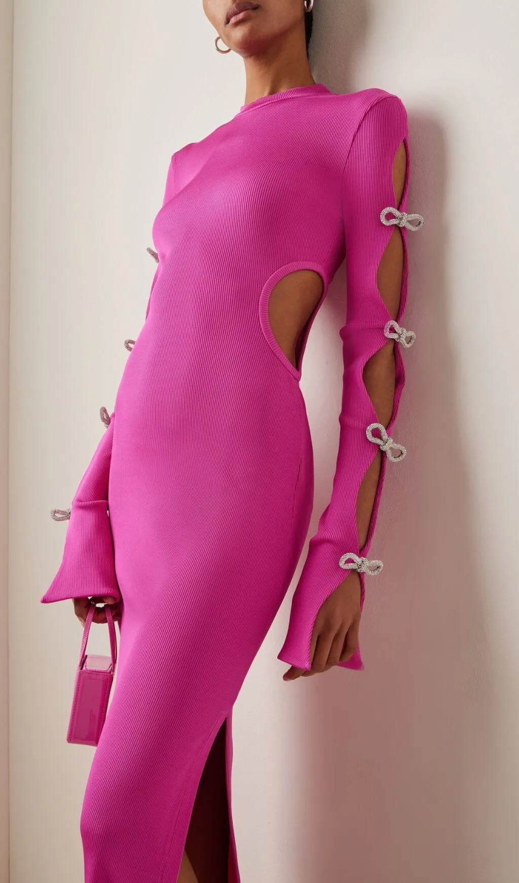 BANDAGE CUT OUT MAXI DRESS IN HOT PINK