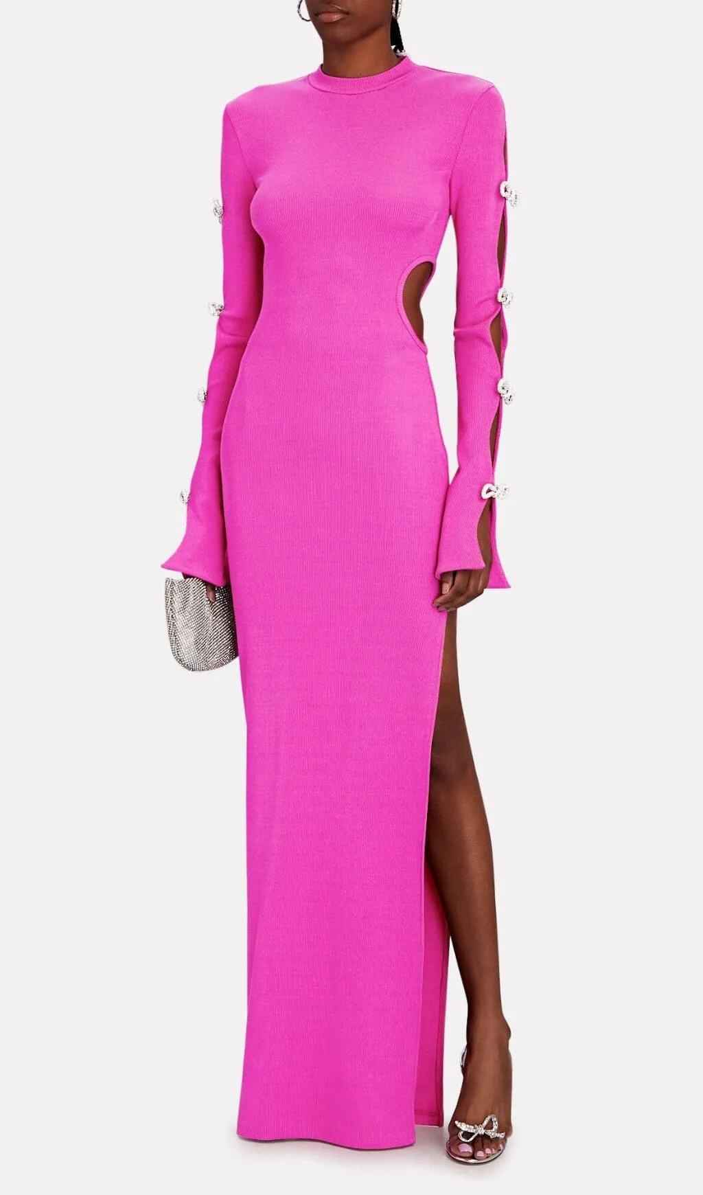 BANDAGE CUT OUT MAXI DRESS IN HOT PINK