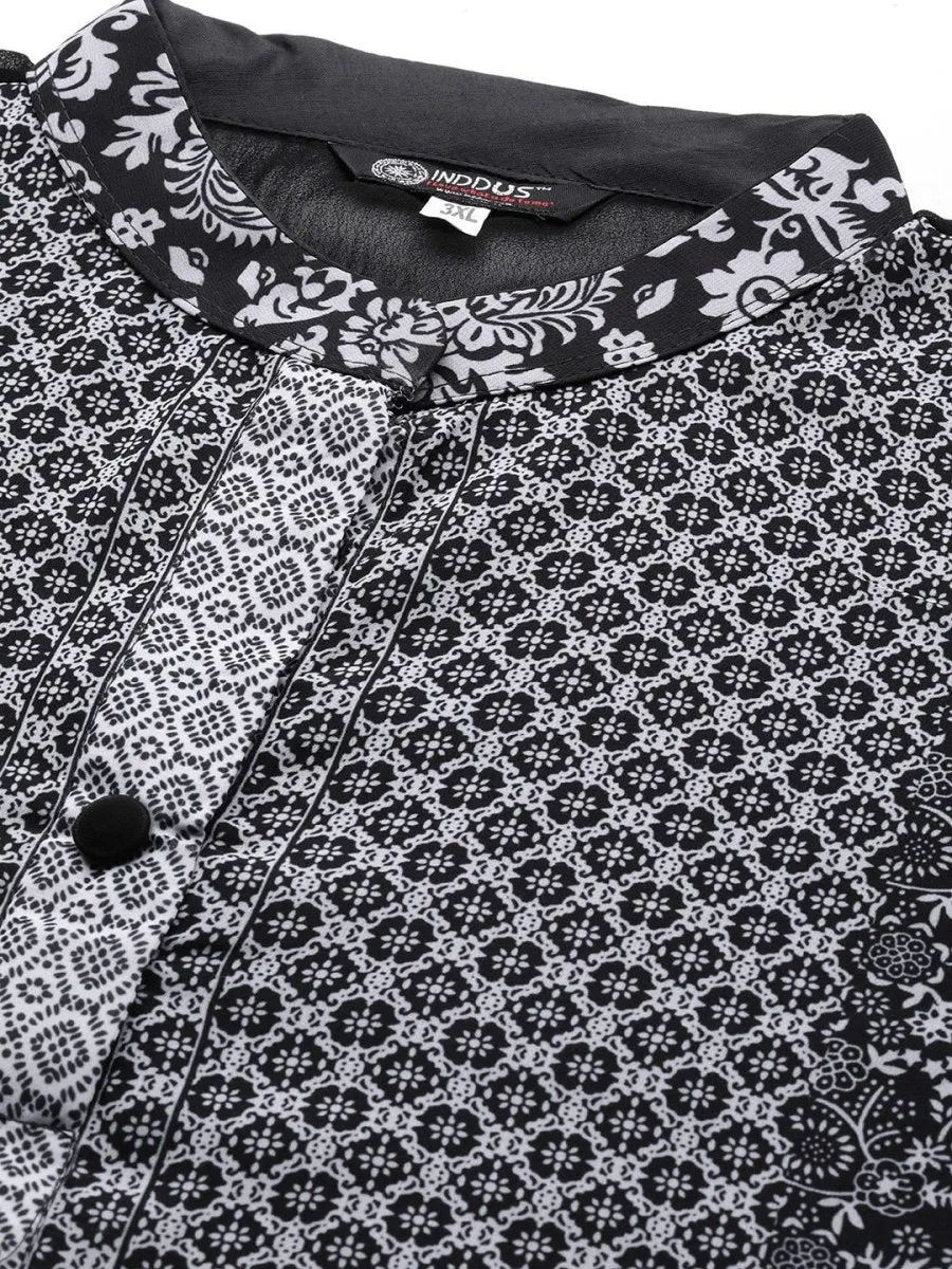 Black & Off White Printed Georgette Kaftan Maxi Dress