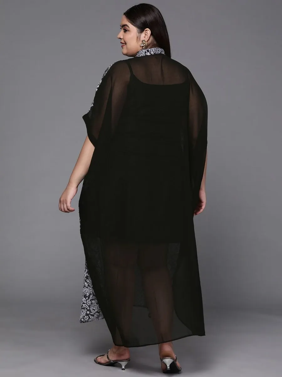 Black & Off White Printed Georgette Kaftan Maxi Dress