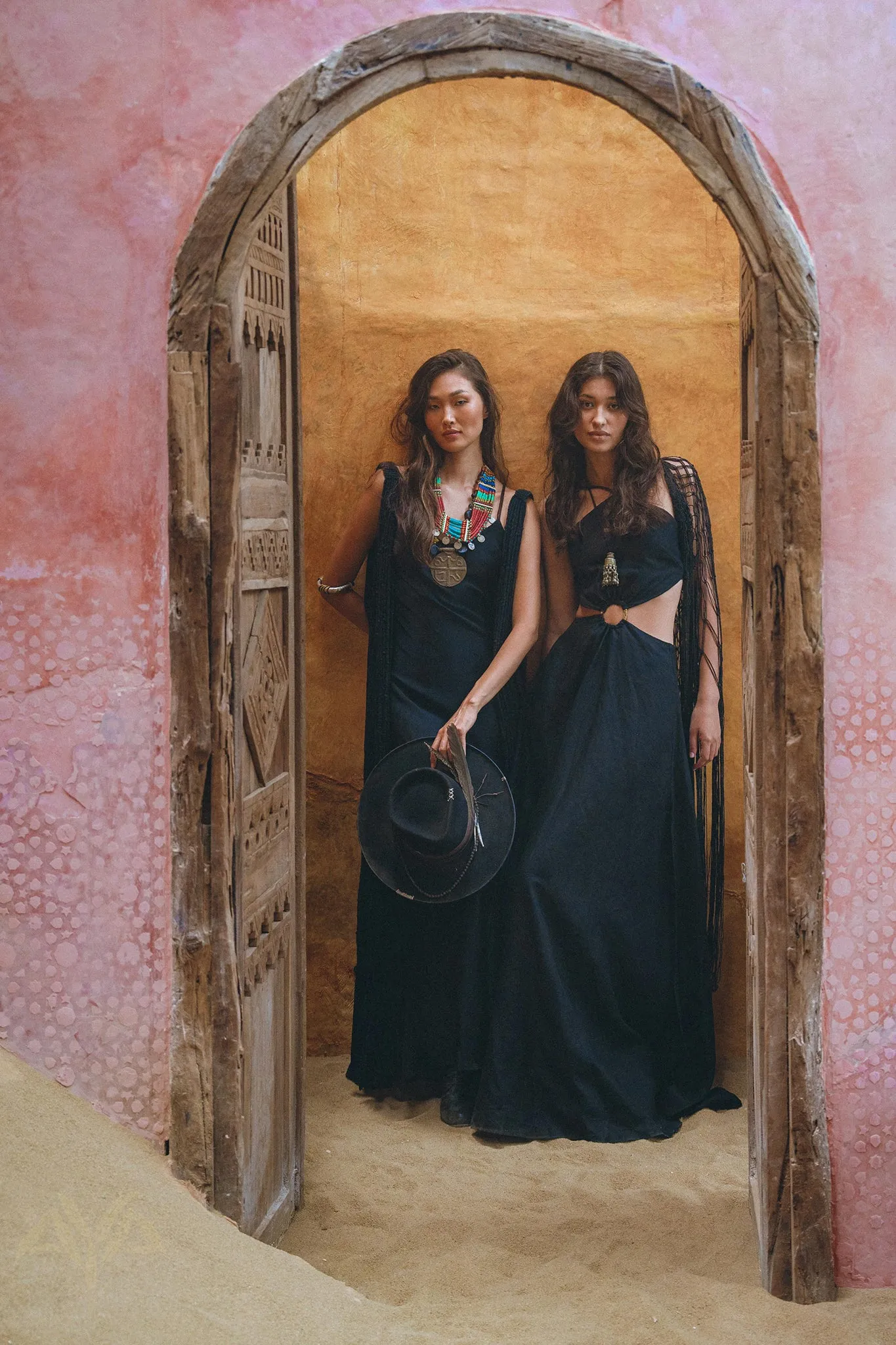 Black Freyja Dress • Open Sides Maxi Party Dress • Bridesmaid Ring Dress