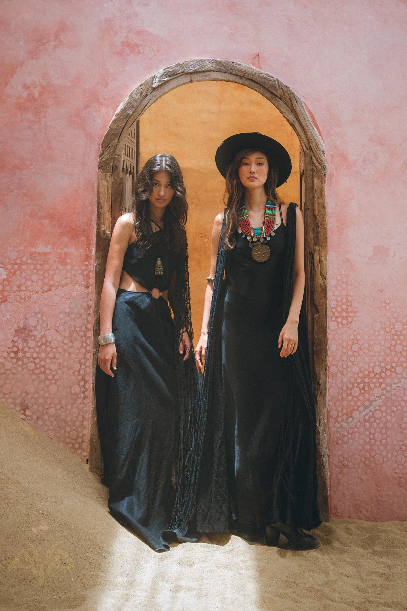 Black Freyja Dress • Open Sides Maxi Party Dress • Bridesmaid Ring Dress