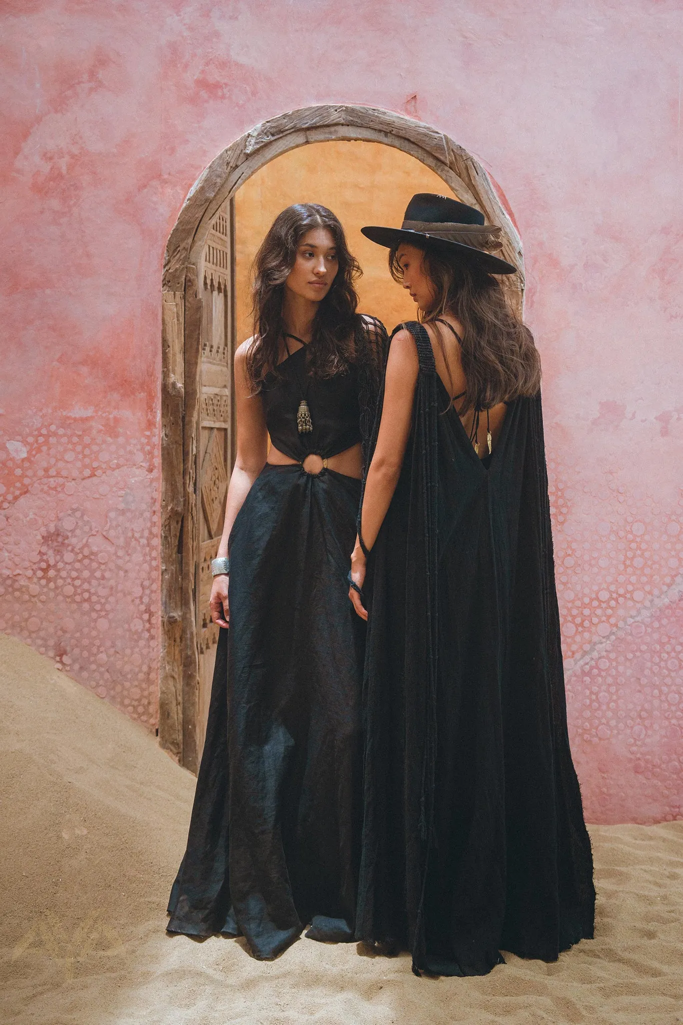Black Freyja Dress • Open Sides Maxi Party Dress • Bridesmaid Ring Dress