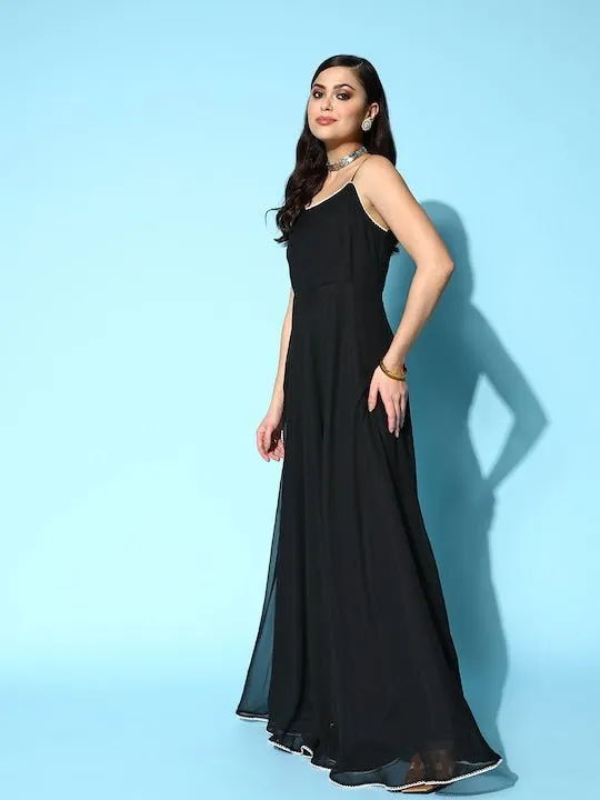 Black Georgette Ethnic Gown With Embroidered Jacket