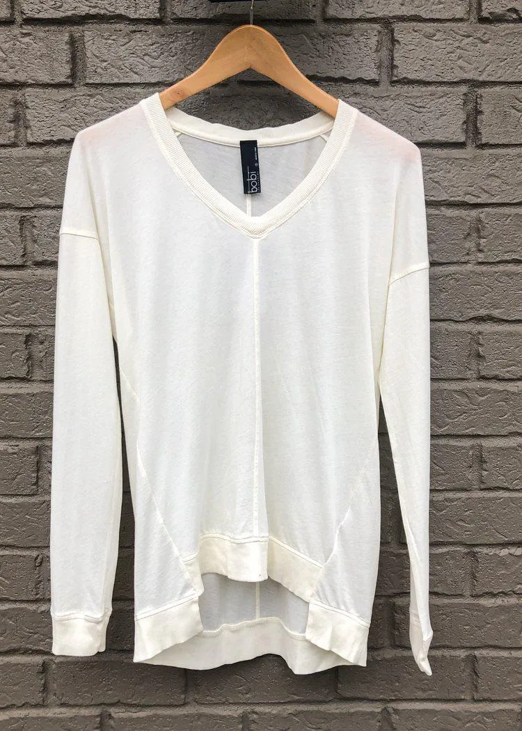 Bobi Essential Long Sleeve V Neck Tee-Cream