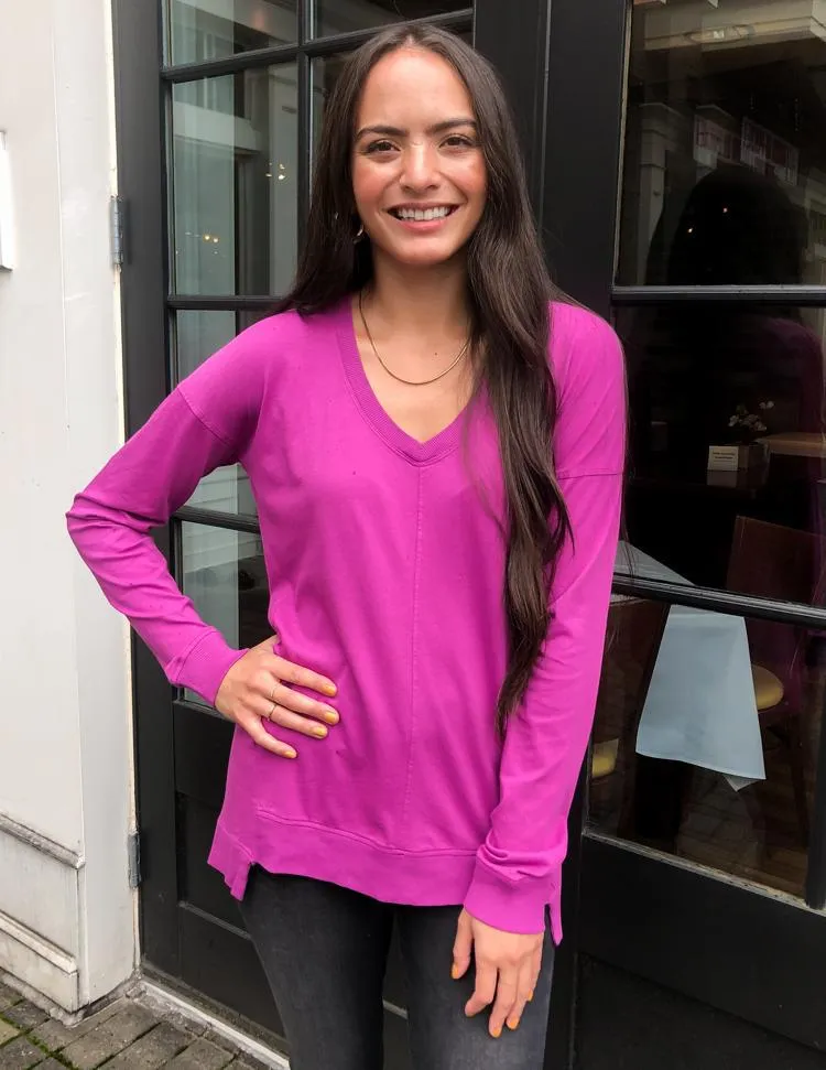Bobi Essential Long Sleeve V Neck Tee-Cream