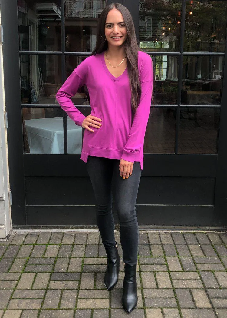 Bobi Essential Long Sleeve V Neck Tee-Cream