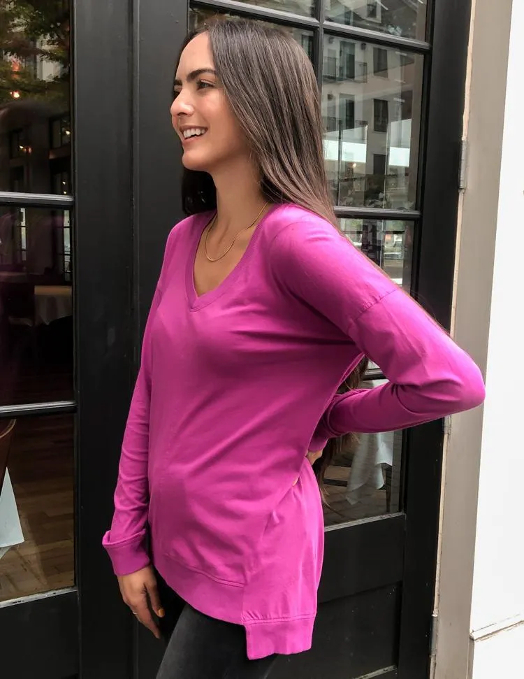 Bobi Essential Long Sleeve V Neck Tee-Cream