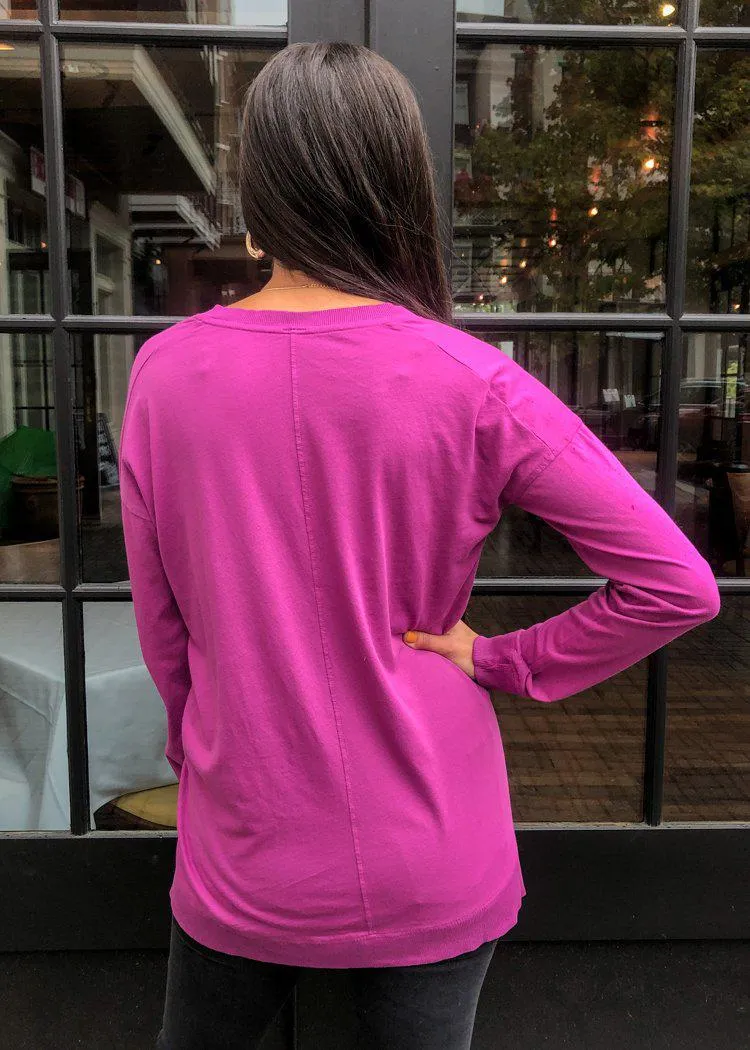 Bobi Essential Long Sleeve V Neck Tee-Iris