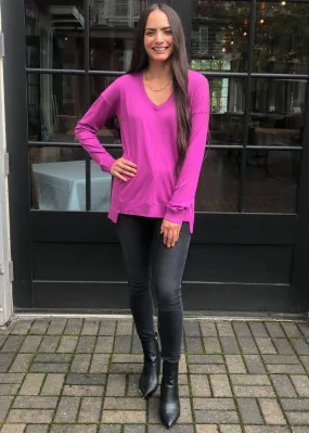 Bobi Essential Long Sleeve V Neck Tee-Iris