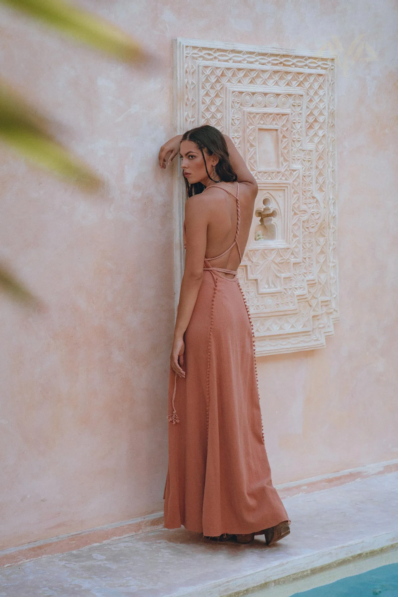 Boho Goddess Dress • Bohemian Dress • Dusty Pink Open Back Dress