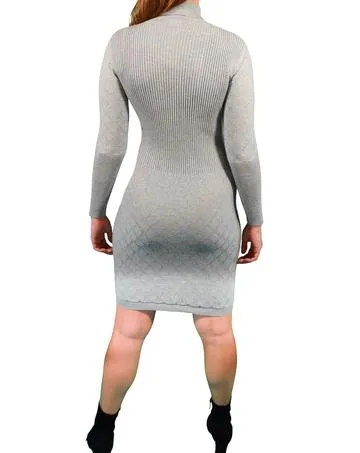 Cable Knit Turtleneck Sweater Dress in Grey