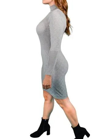 Cable Knit Turtleneck Sweater Dress in Grey