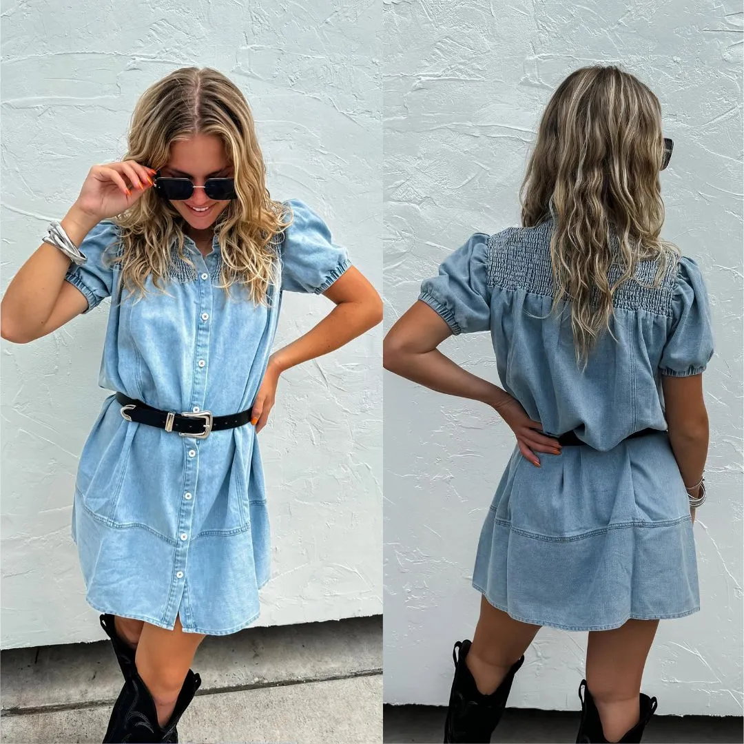 Detailed Denim Shirt Dress Pre-Order