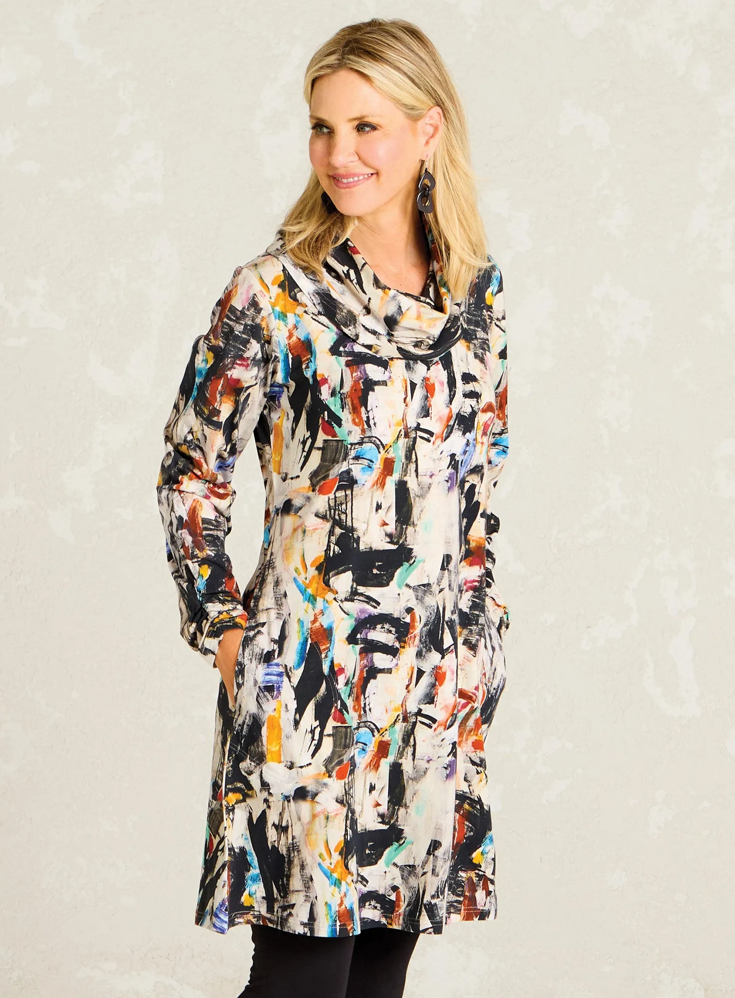 Expressionism Cowl-Neck Dress
