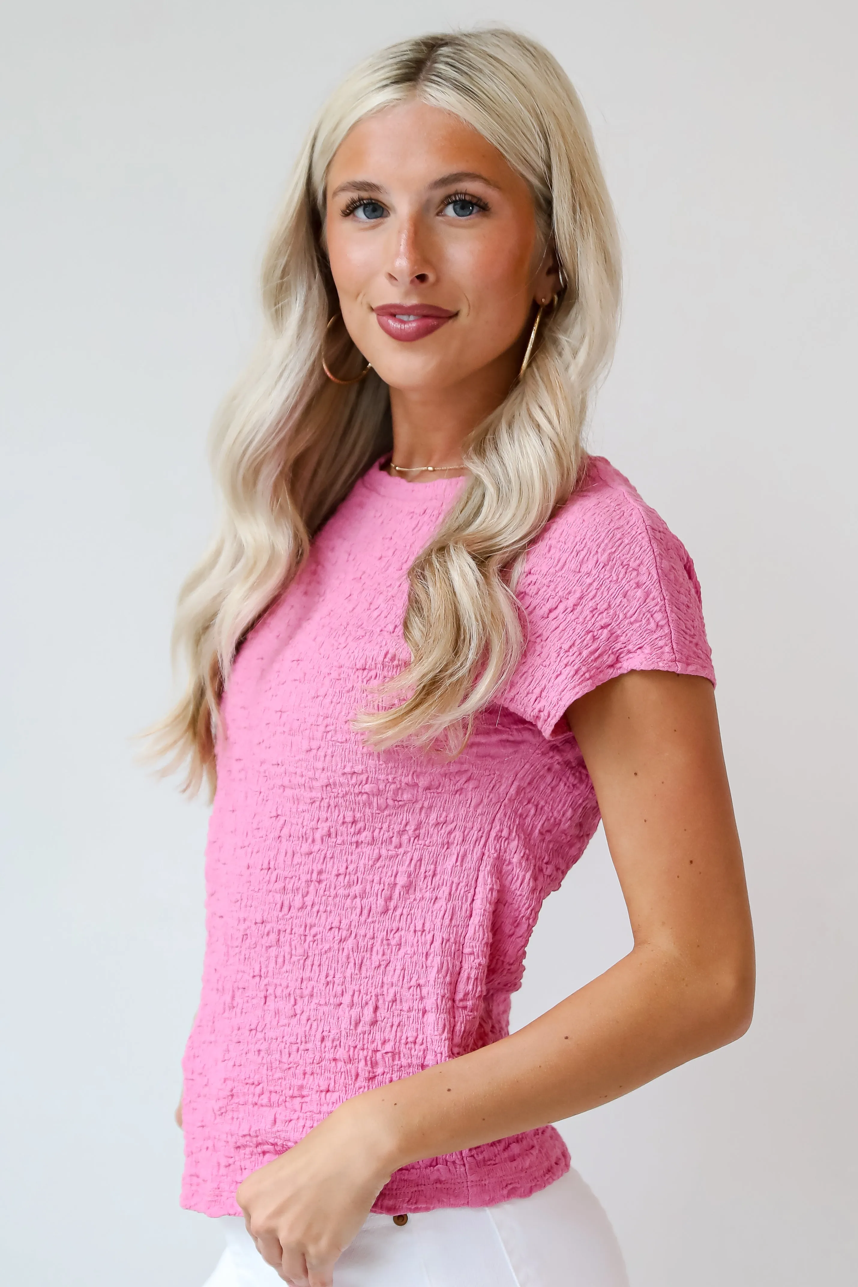 FINAL SALE - Macie Pink Textured Top - DU DEAL