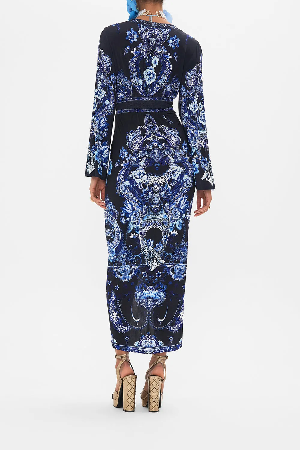 GATHERED V NECK JERSEY DRESS DELFT DYNASTY