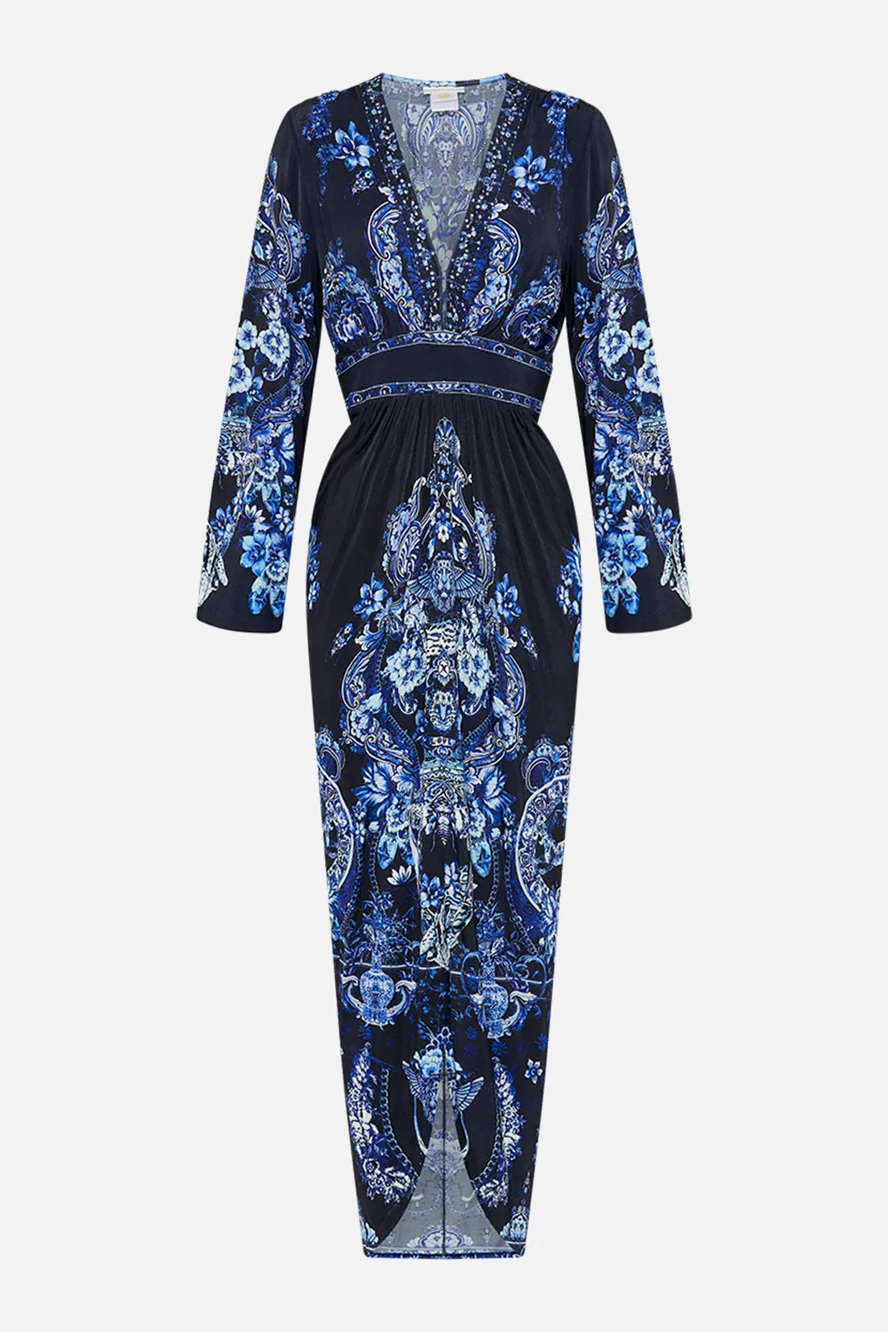 GATHERED V NECK JERSEY DRESS DELFT DYNASTY