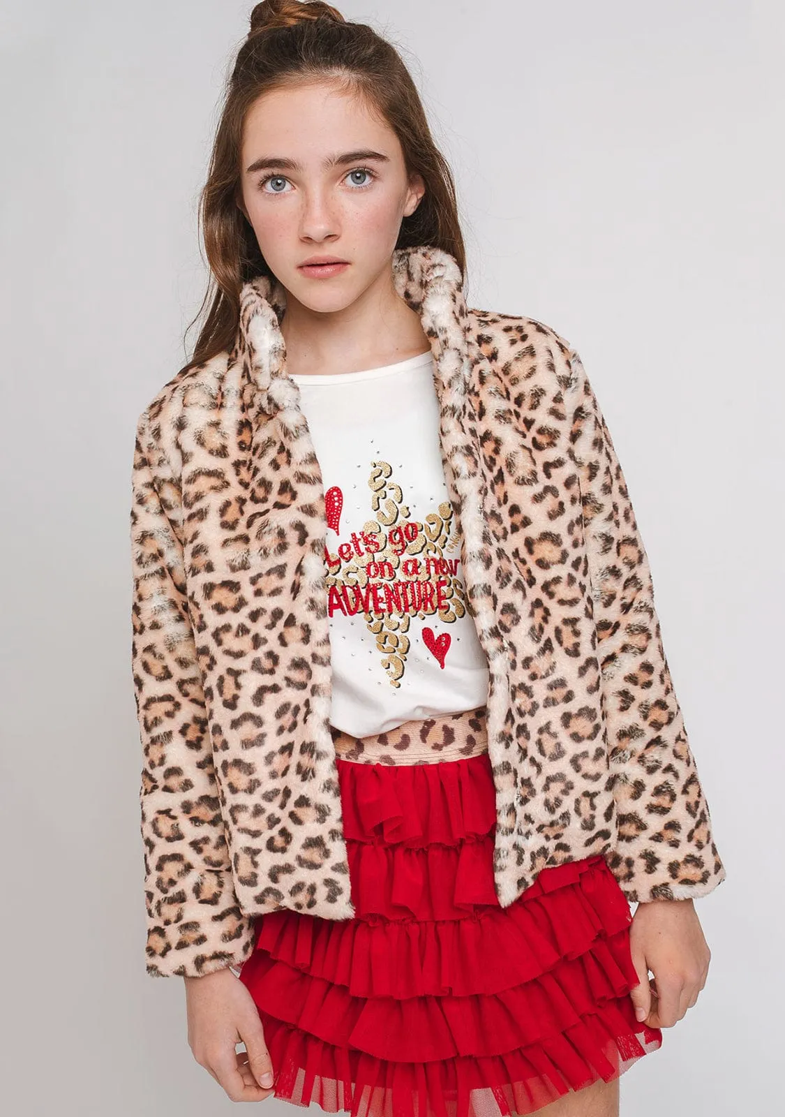 Girl's Leopard Fur Coat