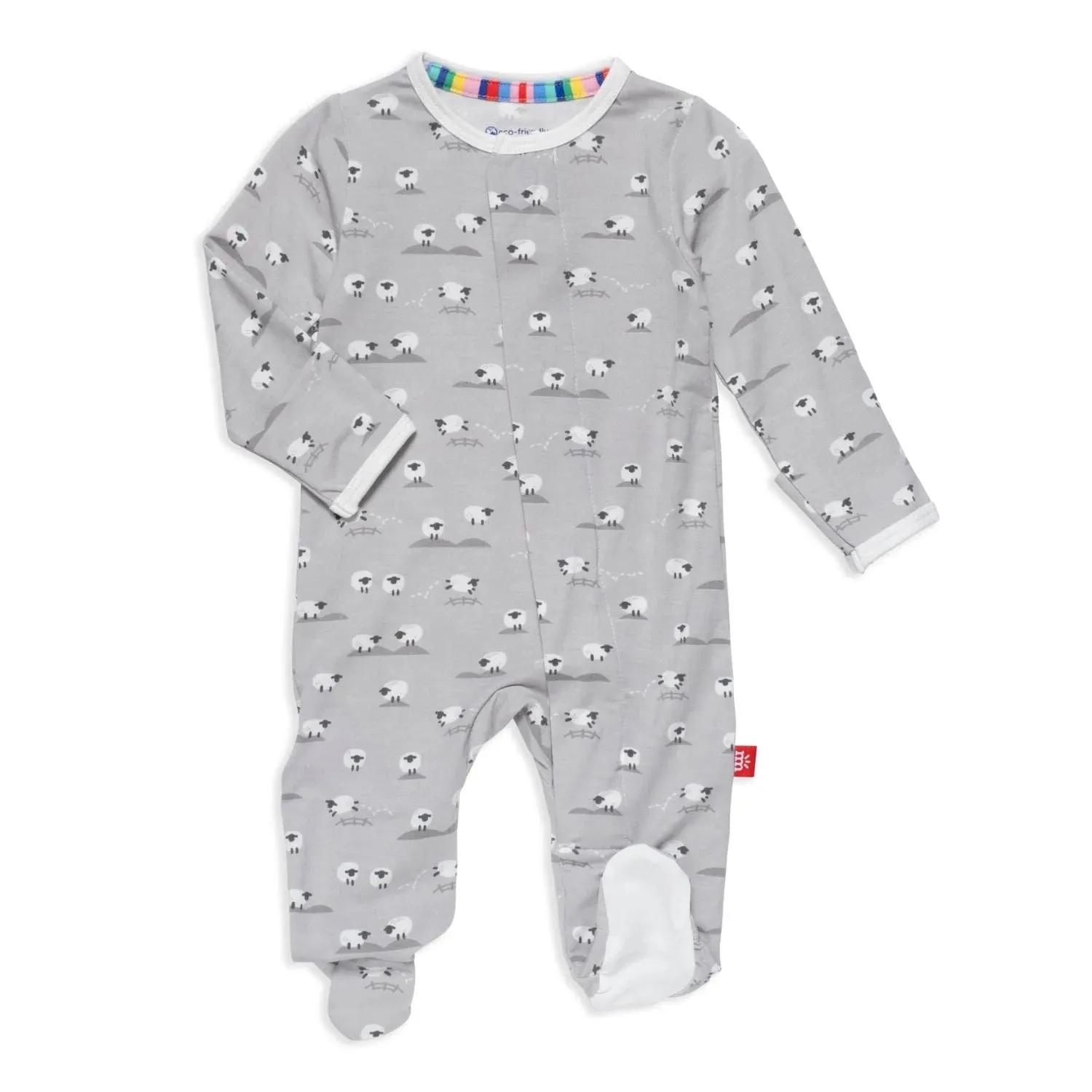 Grey footie with lamb for baby boy & girl