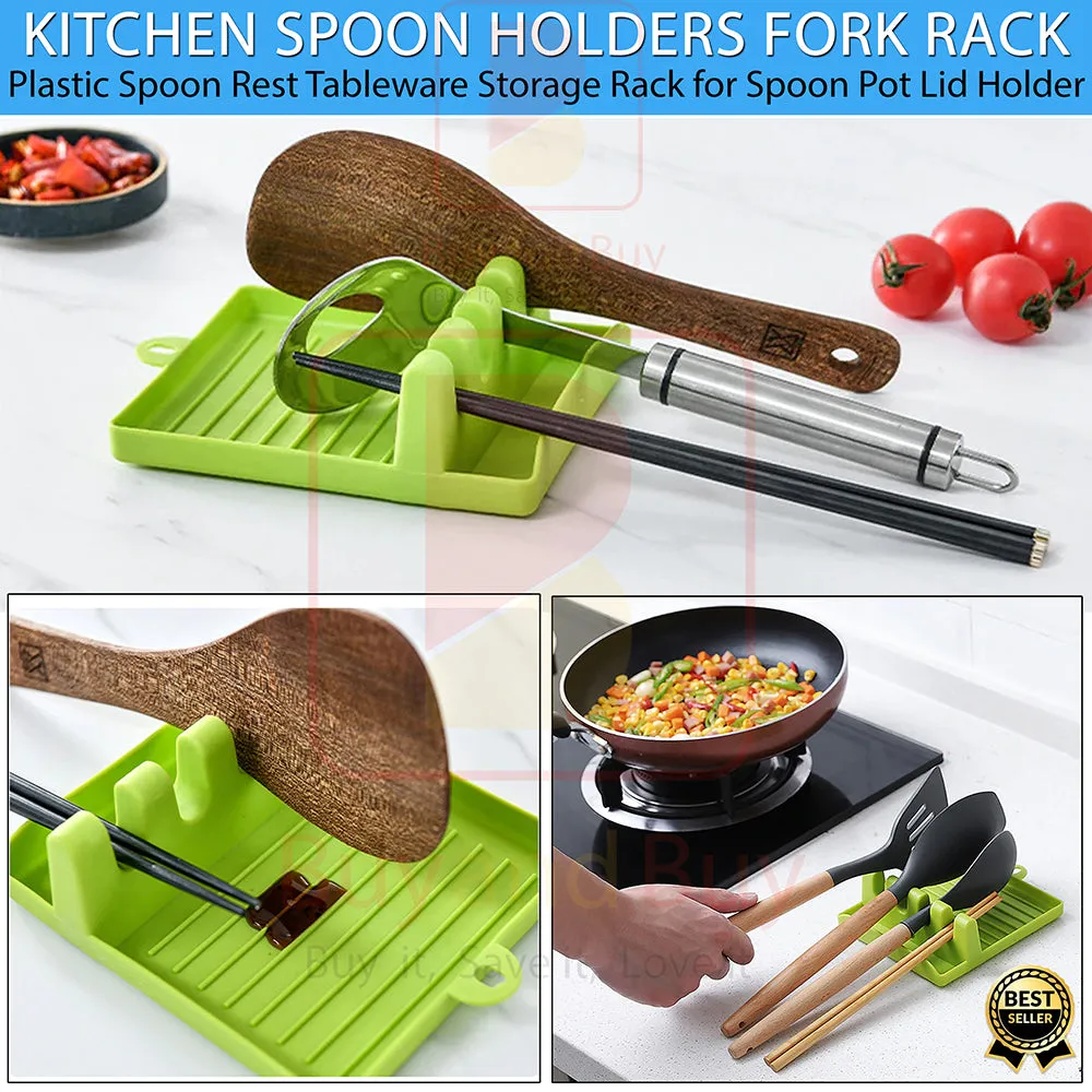 Kitchen Spoon Holders Fork Spatula Rack Shelf Organizer Plastic Spoon Rest Chopsticks Holder Non-slip Spoons Pad Kitchen Utensil
