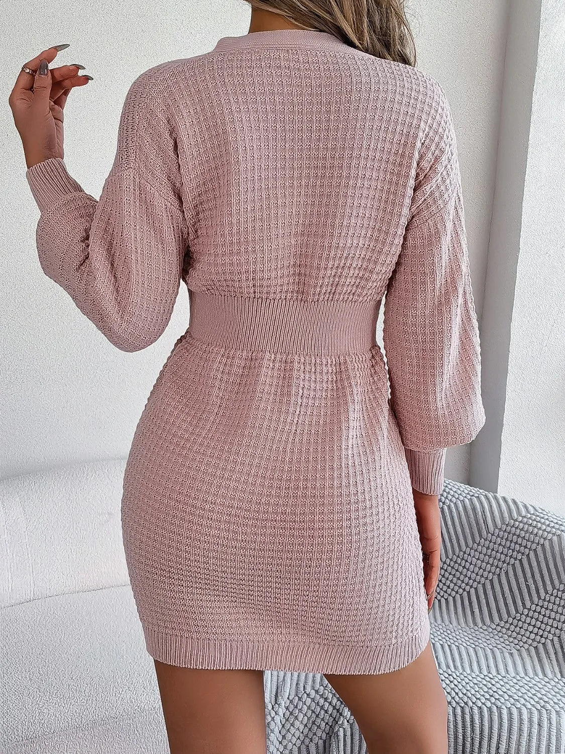 Ladies Cable-Knit V-Neck Sweater Dress