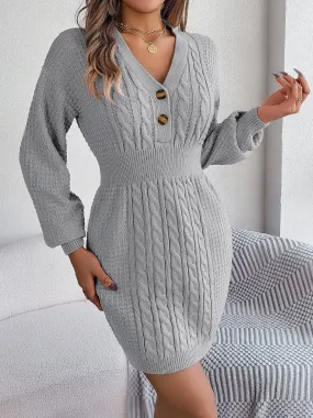 Ladies Cable-Knit V-Neck Sweater Dress