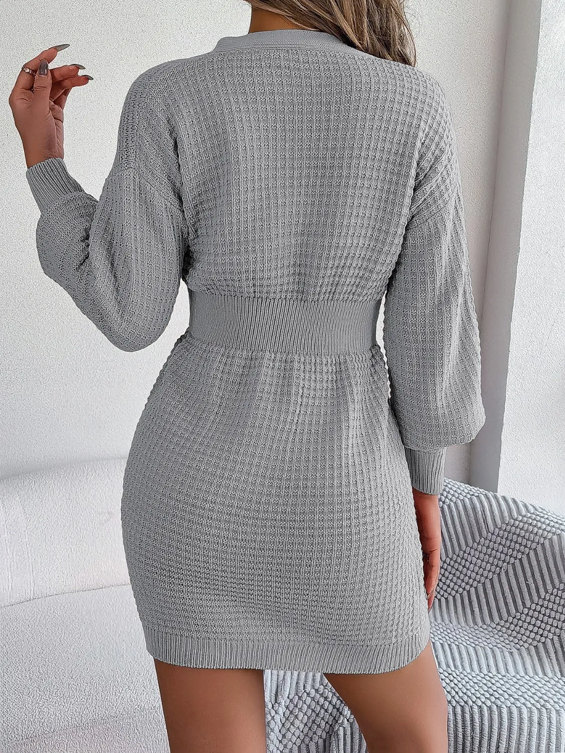 Ladies Cable-Knit V-Neck Sweater Dress