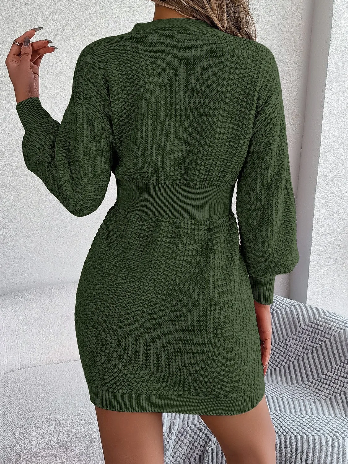 Ladies Cable-Knit V-Neck Sweater Dress