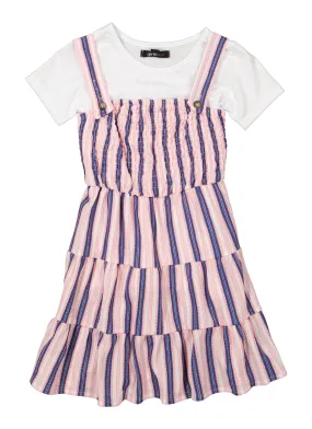 Little Girls Textured Knit Smocked Tank Dress and Short Sleeve Tee
