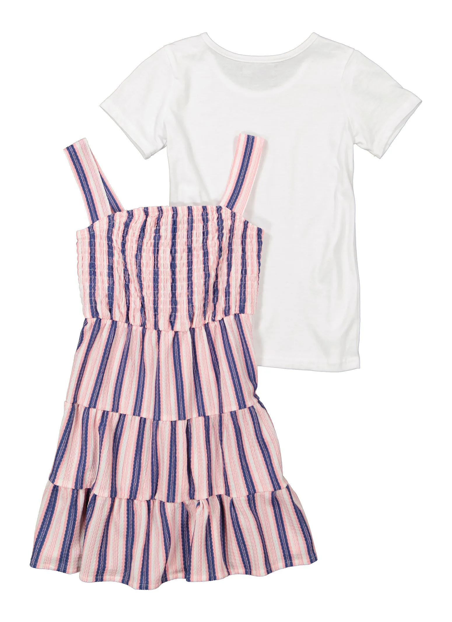 Little Girls Textured Knit Smocked Tank Dress and Short Sleeve Tee