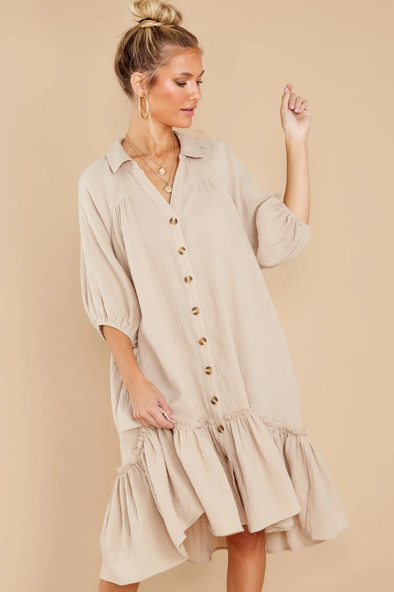 Living So Free Beige Midi Dress