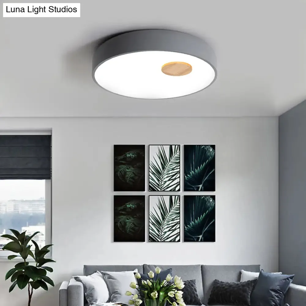 Metal Flush Ceiling Light with Acrylic Diffuser - Nordic Gray/Yellow/Green, Ceiling Flush Mount for Living Room in Warm/White