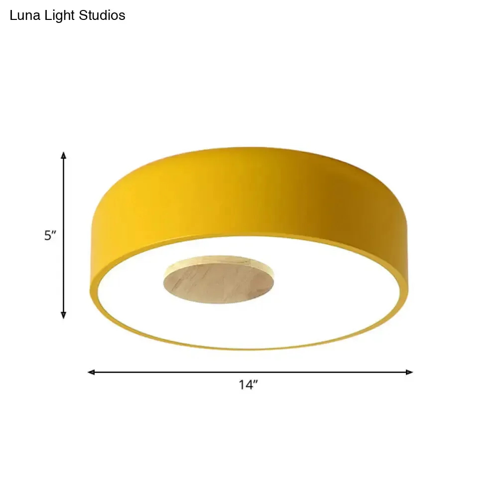 Metal Flush Ceiling Light with Acrylic Diffuser - Nordic Gray/Yellow/Green, Ceiling Flush Mount for Living Room in Warm/White