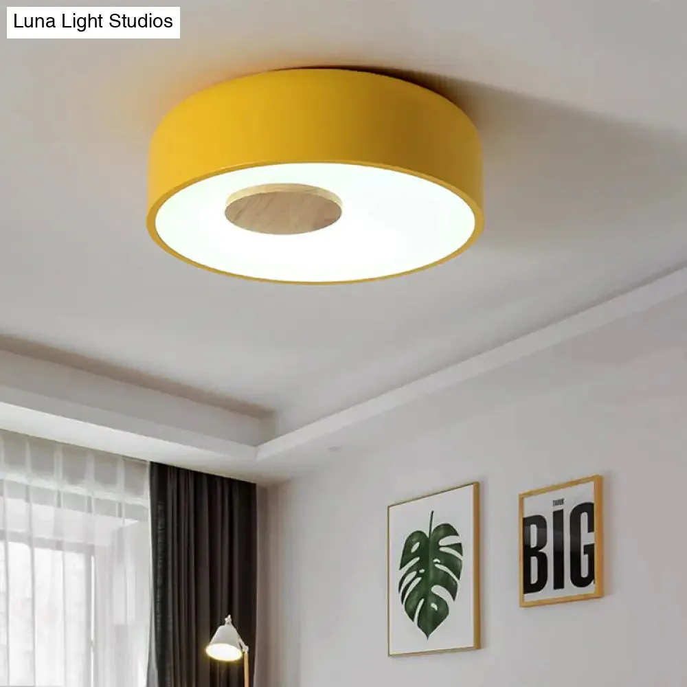 Metal Flush Ceiling Light with Acrylic Diffuser - Nordic Gray/Yellow/Green, Ceiling Flush Mount for Living Room in Warm/White