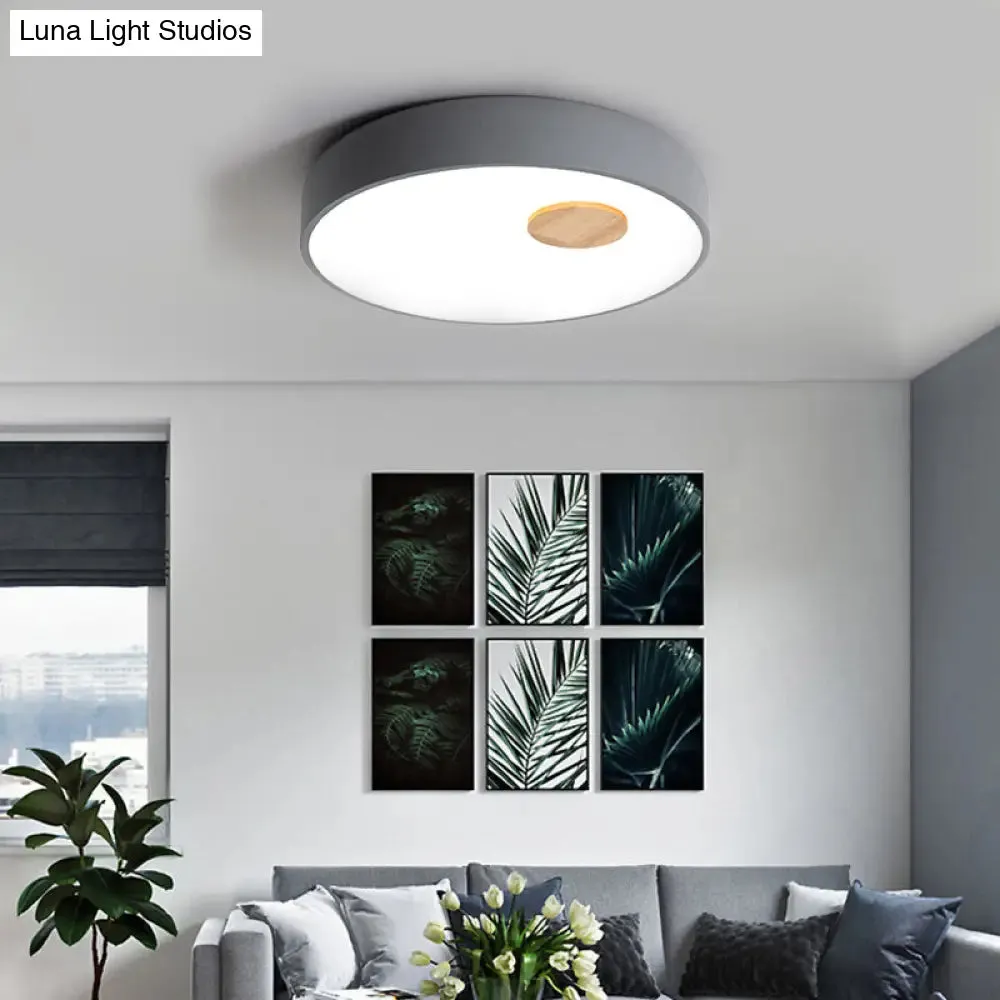 Metal Flush Ceiling Light with Acrylic Diffuser - Nordic Gray/Yellow/Green, Ceiling Flush Mount for Living Room in Warm/White