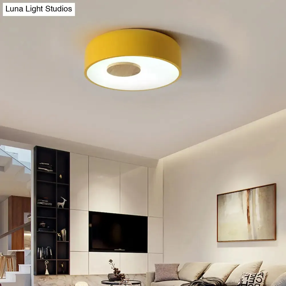 Metal Flush Ceiling Light with Acrylic Diffuser - Nordic Gray/Yellow/Green, Ceiling Flush Mount for Living Room in Warm/White