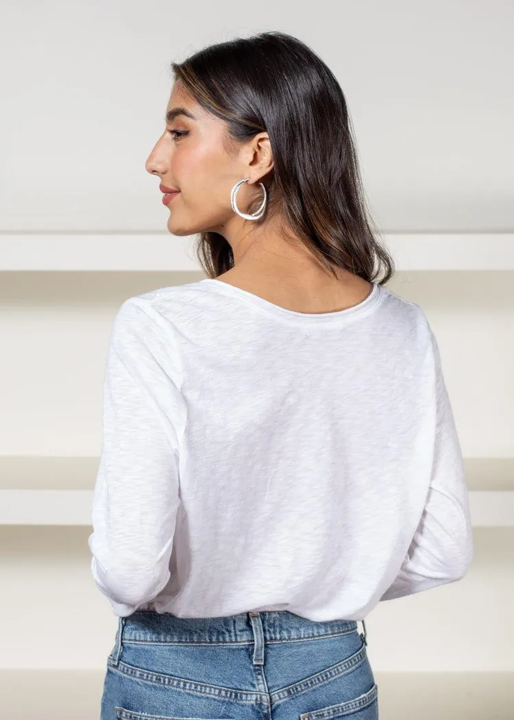 Michael Stars Sansa Long Sleeve V Neck Tee-White ***FINAL SALE***